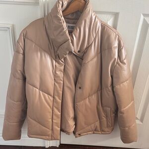 BB Dakota Neutral Taupe Short Faux Leather Cropped Puffer Jacket